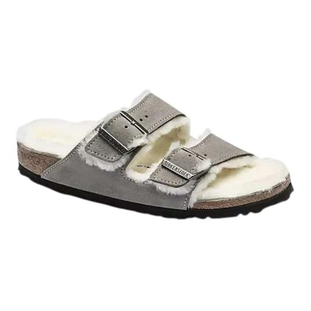 Birkenstock Arizona Shearling Stone Coin Grey Suede Sandals EU 37 L6 M4